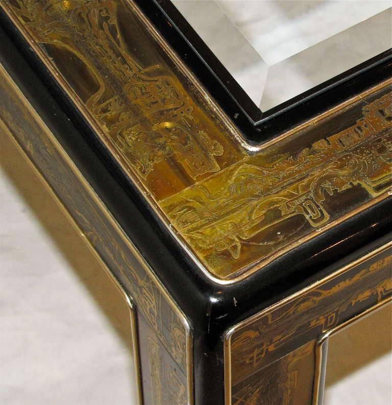 Rare Mastercraft Bernhard Rohne Acid Etched Brass End Side Table In Excellent Condition In Palm Springs, CA