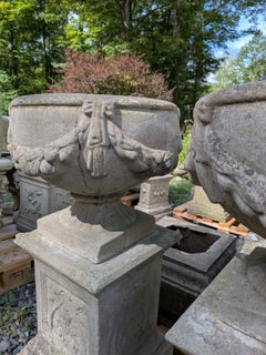 Pair of British Cast Stone Planters / Jardinieres on Plinths