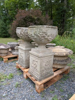 Pair of British Cast Stone Planters / Jardinieres on Plinths