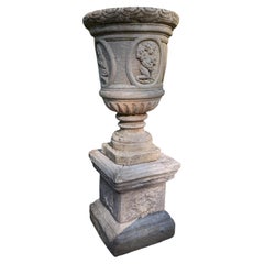 British Cast Stone Planter / Jardiniere on Plinth
