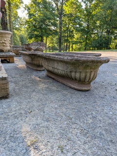 2 British Cast Stone Trough Planters / Jardinieres