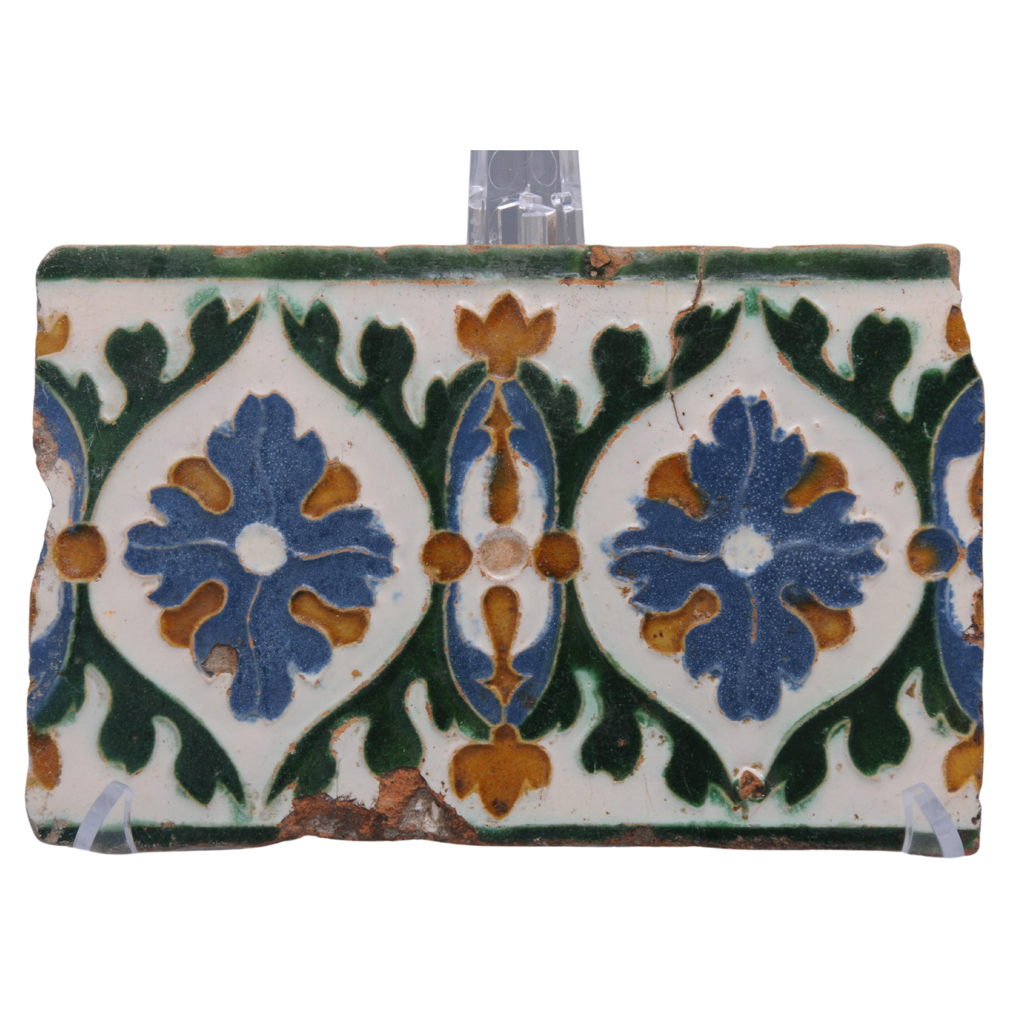 Spanische Azulejo-Kachel Arista / Cuenca aus Toledo, 16. Jahrhundert