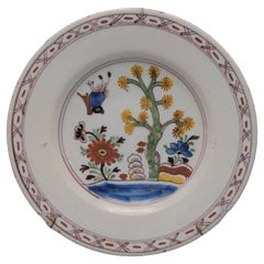 Delft - Plato chinoiserie policromado con flores y pájaros - Siglo XVIII