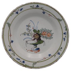 Delft polychrome Louis XVI neoclassical cornflowers plate - late 18th century