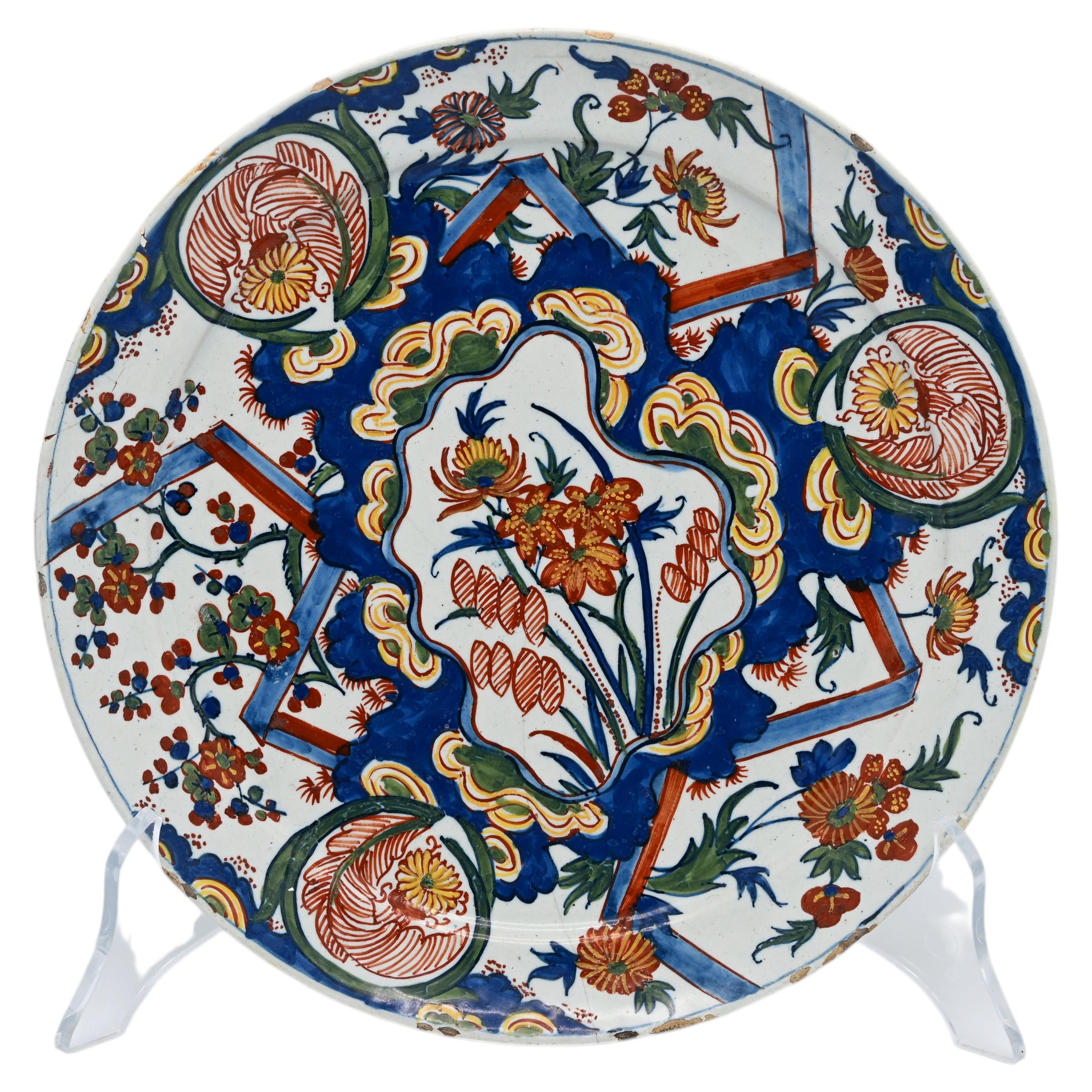 Delft polychrome plate 'lightning decor' - first half 18th century For Sale