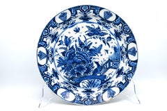 Antique 18th Century Dutch Delft Blue and White Chinoiserie Bird Charger