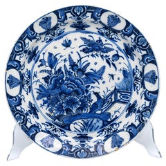 Antique 18th Century Dutch Delft Blue and White Chinoiserie Bird Charger