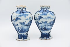 Delft, De Porceleyne Bijl - two Antique Delftware garniture vases, 18th century