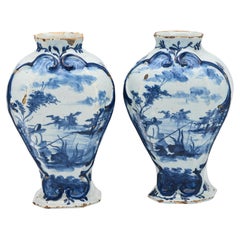 Delft, De Porceleyne Bijl - two Antique Delftware garniture vases, 18th century