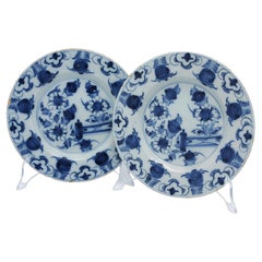 Pair of 18th Century Dutch Delft Blue and White Chinoiserie Plates