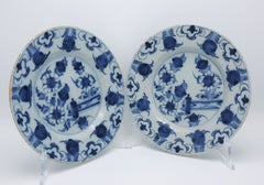 Pair of 18th Century Dutch Delft Blue and White Chinoiserie Plates