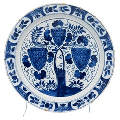 18th-Century Dutch Delft Blue and White Dish with Grapevine