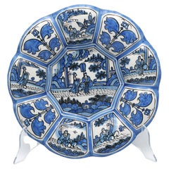 17th-Century Faience Blue and White Lobed Dish 'Buckelplatte, Frankfurt or Hanau