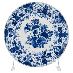 Blue and White Dutch Delft Plate with a Peacock and Flowers, Delft 18th century