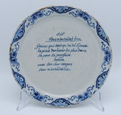 Dutch Delft Blue and White ‘Talking Plate’ with, De Grieksche A, 1701–1735