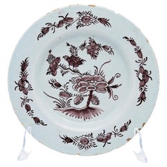 Dutch Delftware Plate with Manganese Chinoiserie Decoration, 18th Century