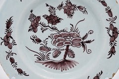 Dutch Delftware Plate with Manganese Chinoiserie Decoration, 18th Century