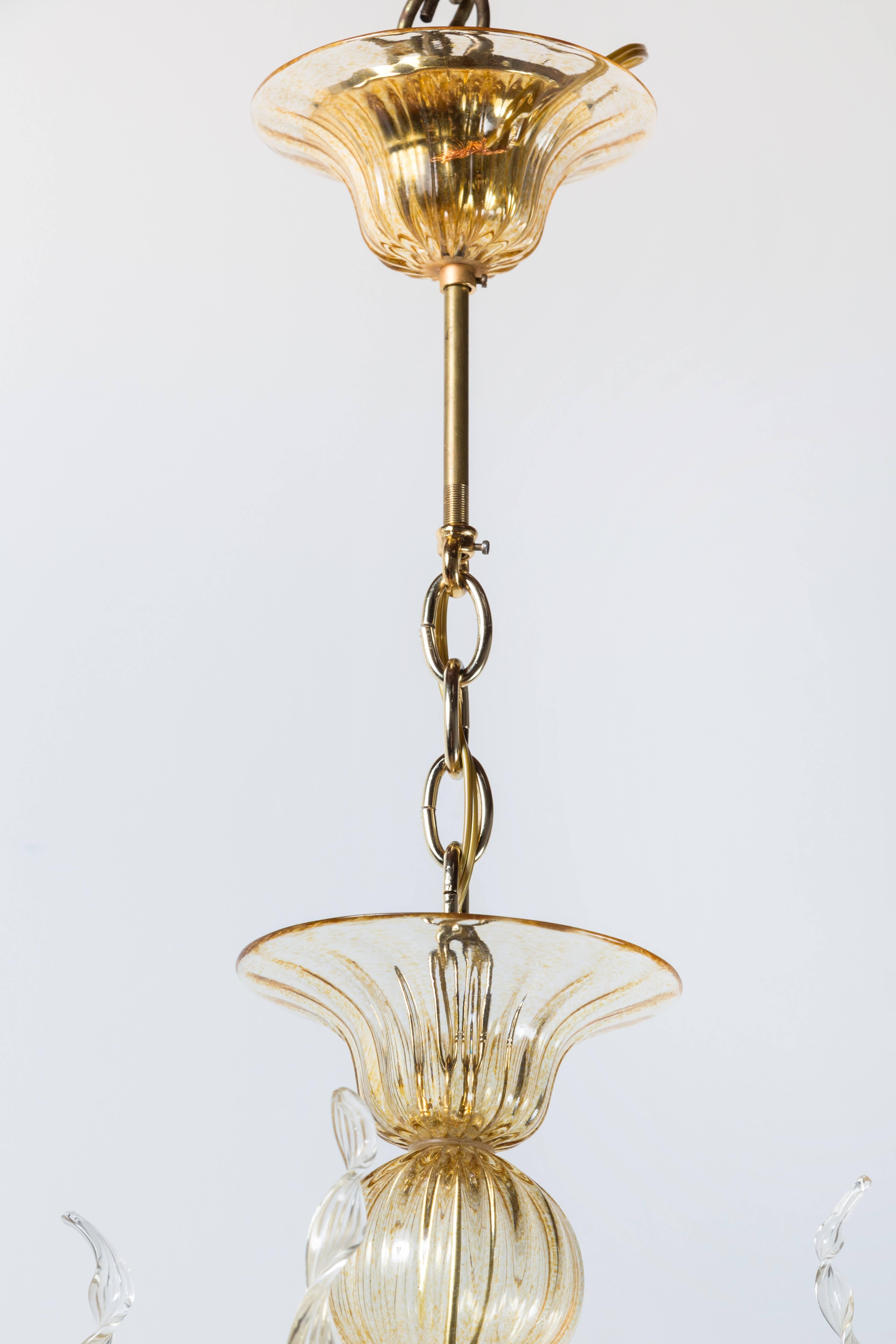 Late 20th Century Six-Arm Gold Murano Chandelier