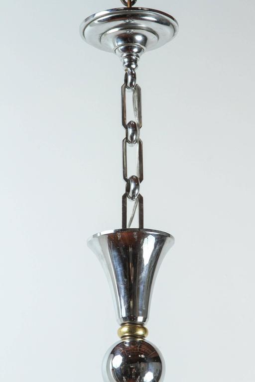 Mid-20th Century French Brass and Chrome Art Deco Chandelier For Sale