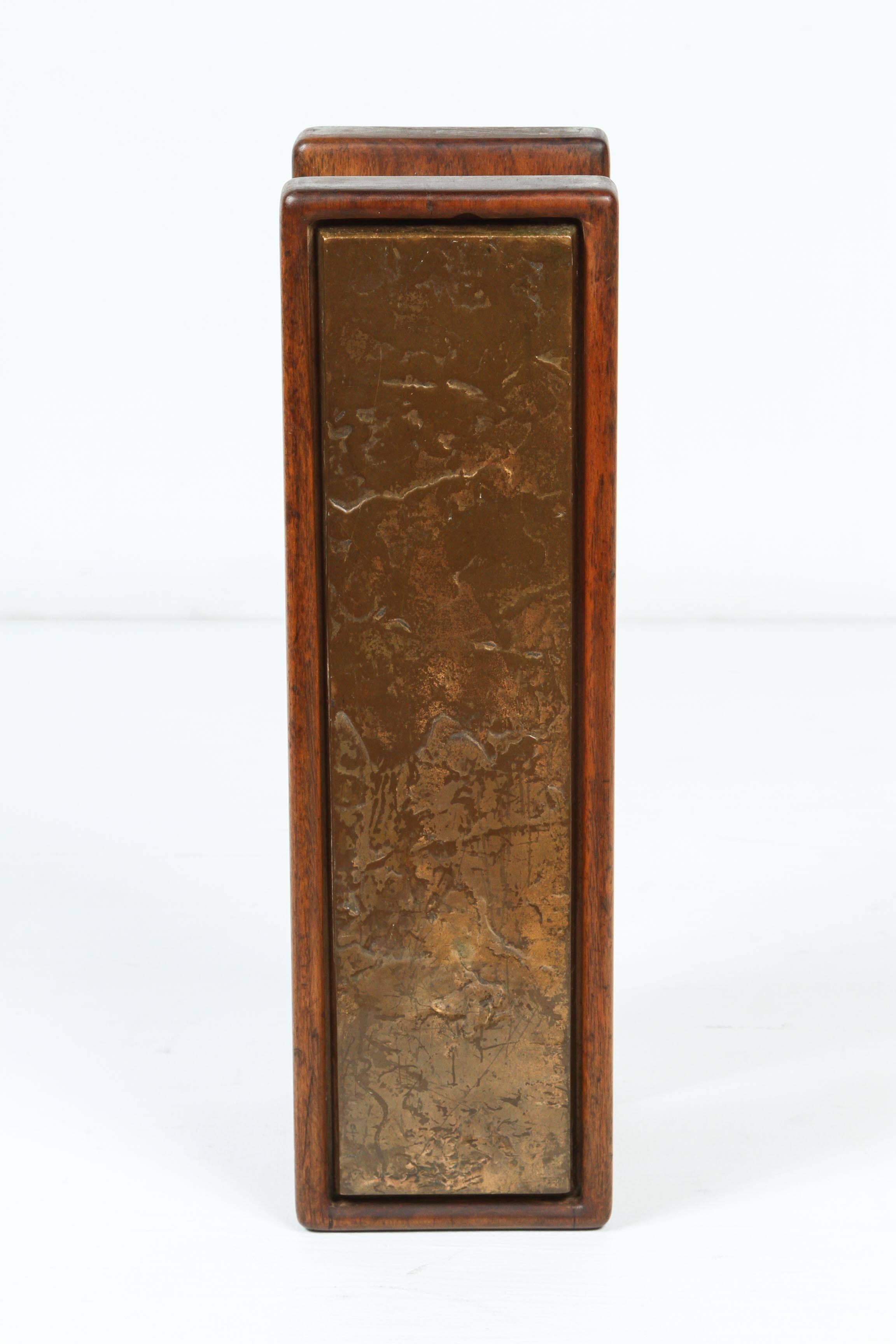 Set of Textured Bronze and Walnut Door Handles In Good Condition In Los Angeles, CA