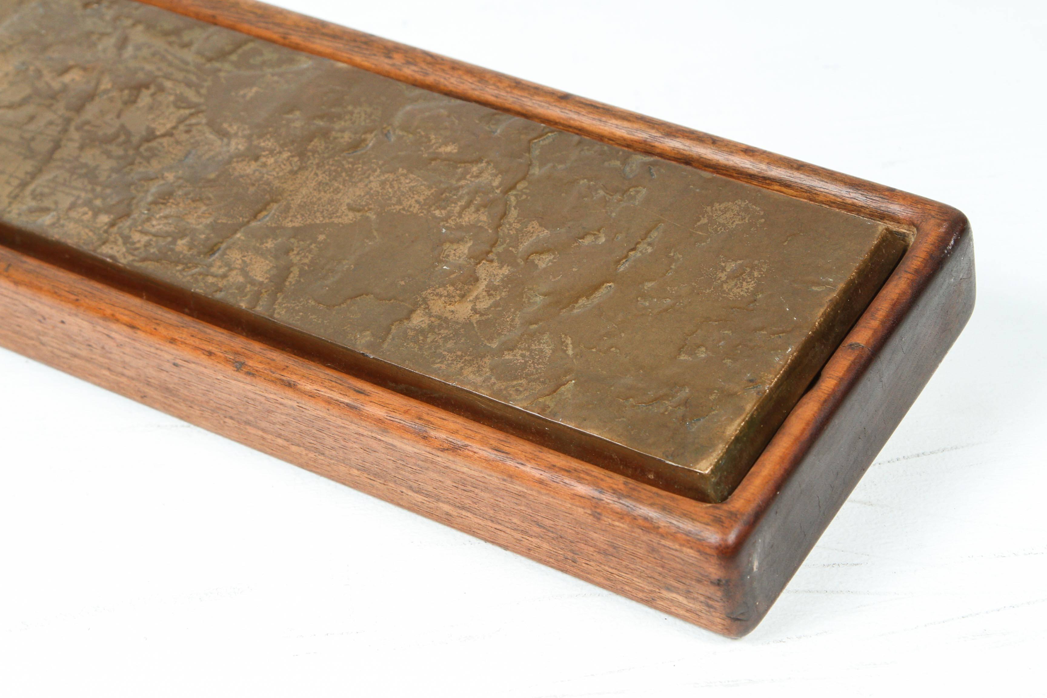 Set of Textured Bronze and Walnut Door Handles 1