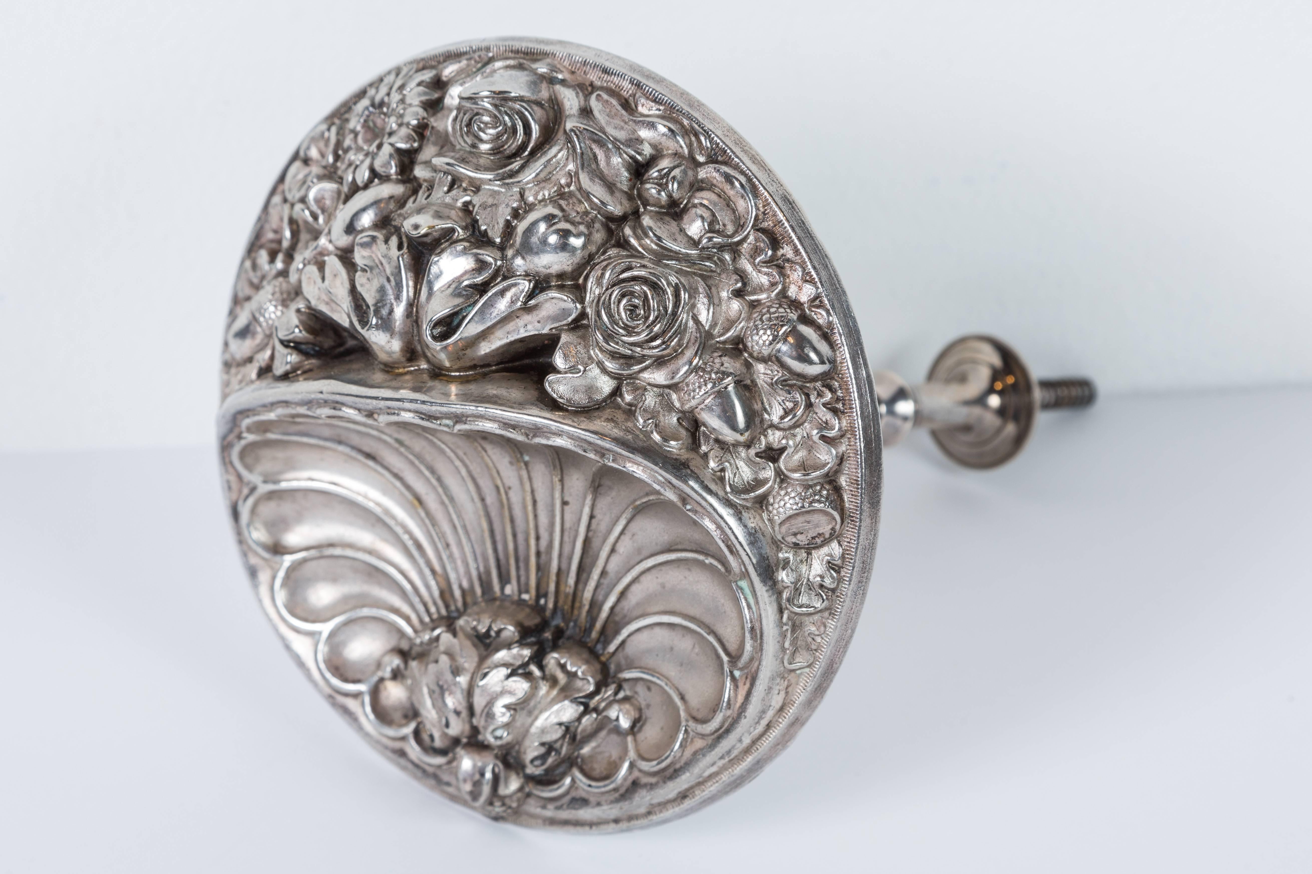American Pair of Silver Plate Curtain Tiebacks For Sale