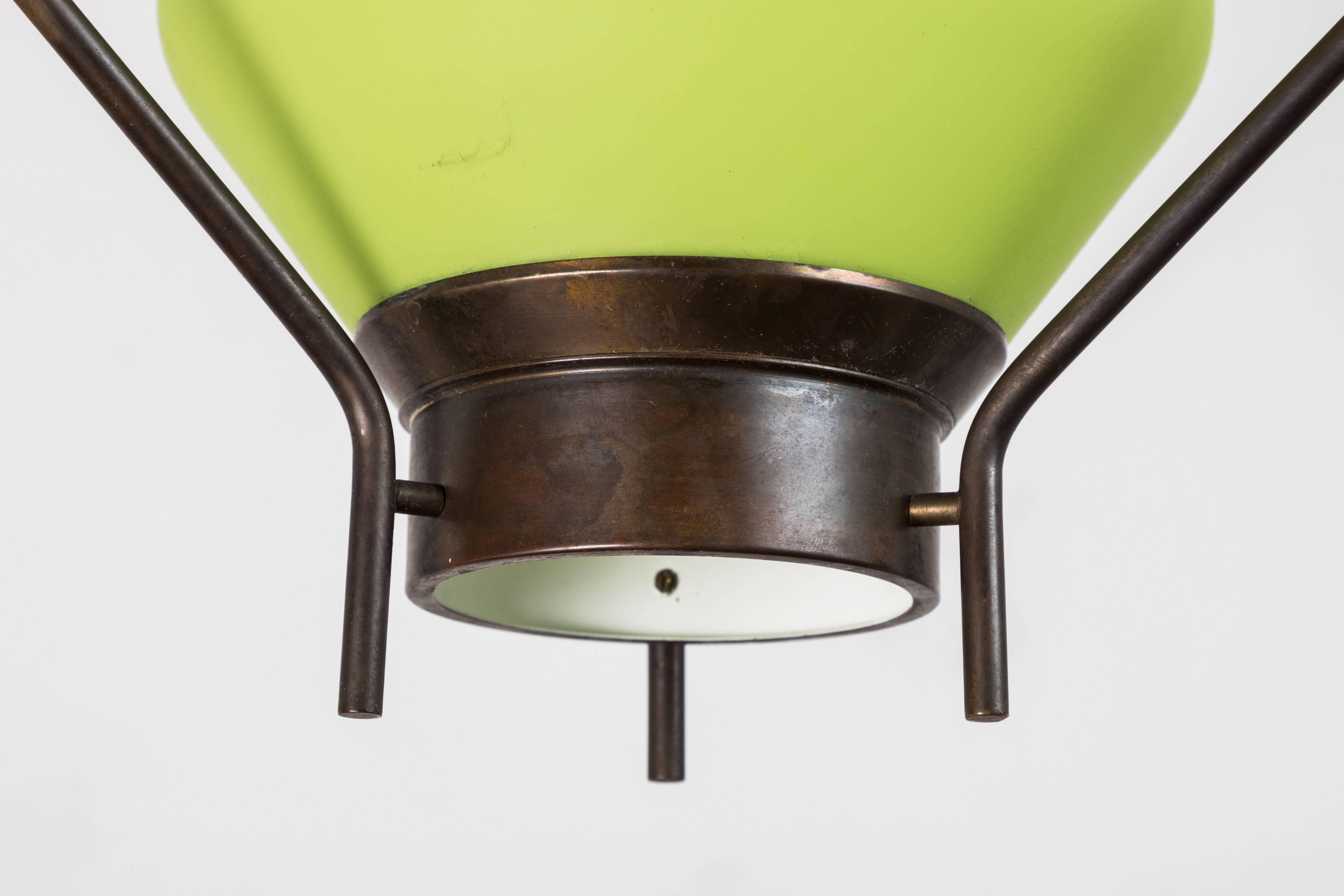 Midcentury Green Glass Pendant In Excellent Condition For Sale In Los Angeles, CA