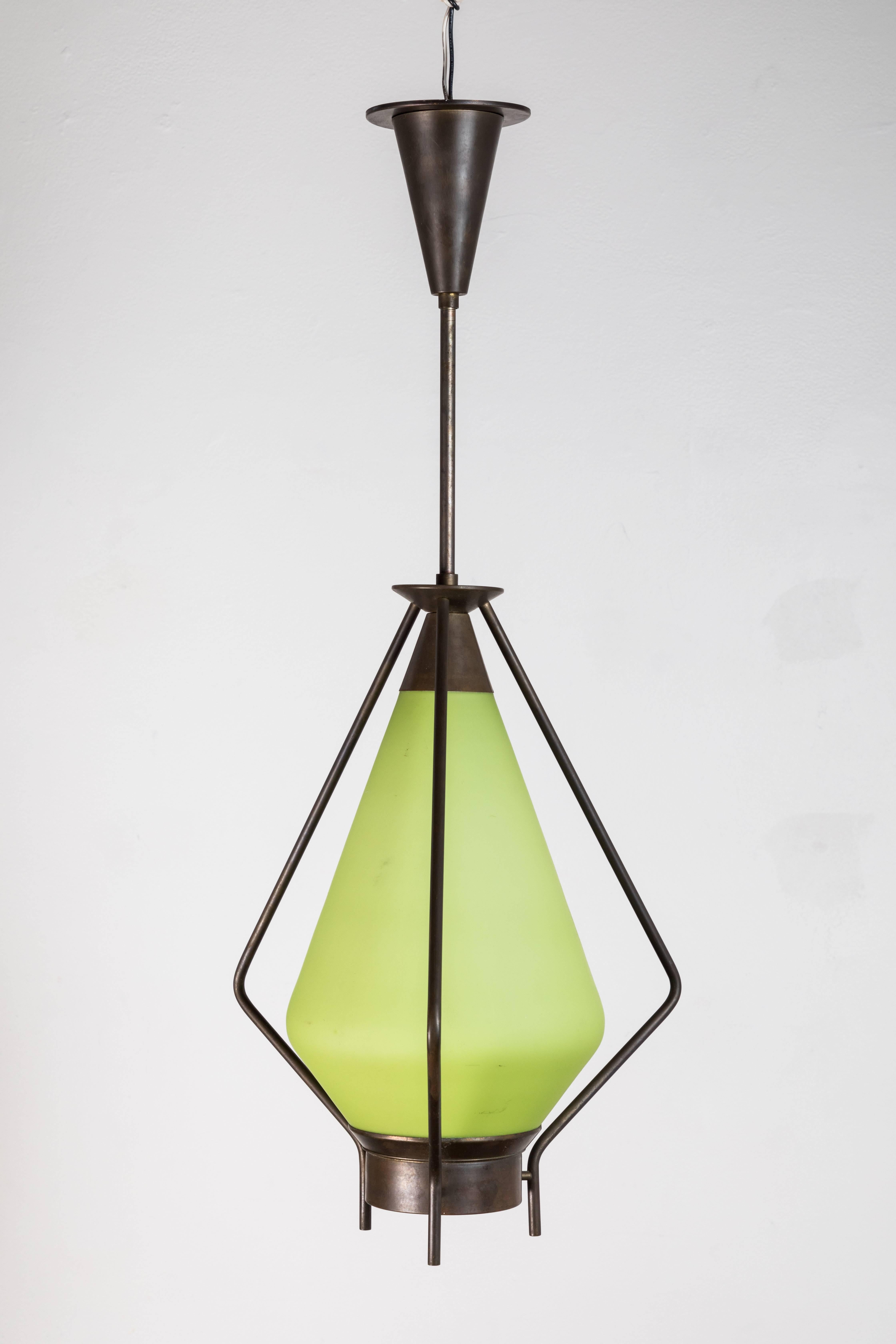 Midcentury Green Glass Pendant For Sale 1