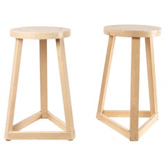 Pair of Vienna Secession Stools in the Manner of Josef Hoffmann, Mid-20th C.
