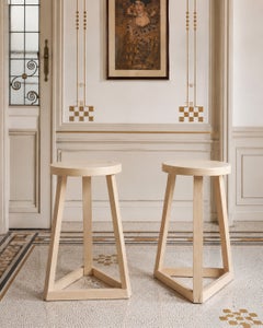 Pair of Vienna Secession Stools in the Manner of Josef Hoffmann, Mid-20th C.
