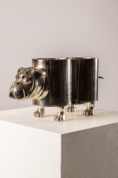 Sculptural Bulldog Bottle Holder in Polished Metal, France or Italy, 1970s