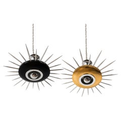 Pair of Italian Sunburst Pendant Lights in Black and Gold, 1950s