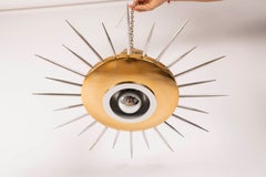 Pair of Italian Sunburst Pendant Lights in Black and Gold, 1950s
