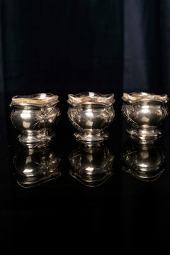 Set of Three Puiforcat Art Nouveau Silver Salt Cellars, France