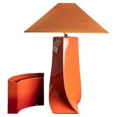 Faïencerie de Charolles Ceramic Table Lamp and Vase, France, circa 1980
