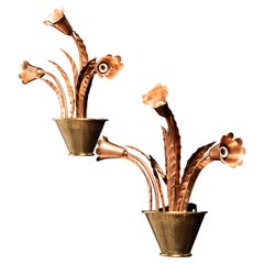 Pair of French Floral Wall Sconces Attributed to Maison Lunel, circa 1950