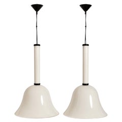 Pair of Murano Lattimo Glass Pendant Lamps, Italy, circa 1970–1980