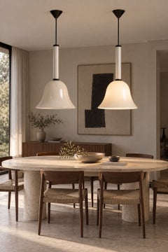 Pair of Murano Lattimo Glass Pendant Lamps, Italy, circa 1970–1980