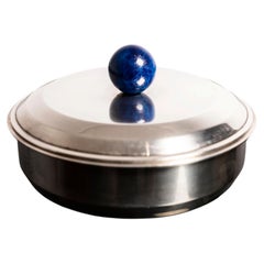 Jean E. Puiforcat Art Deco Silver-Plated Box with Lapis Lazuli, circa 1930s