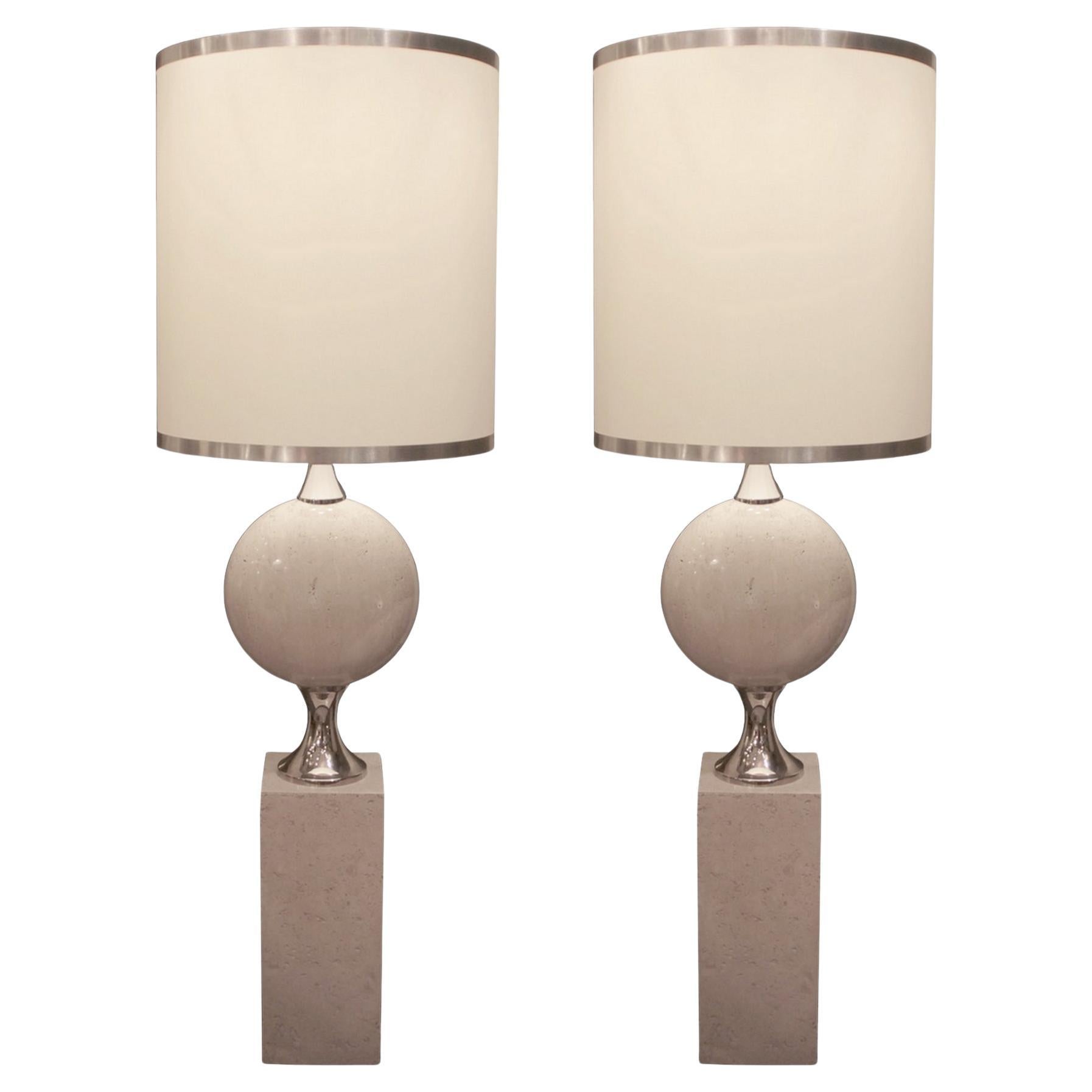 1970 Coppia di grandi basi per lampade scultoree di Philippe Barbier per Maison Barbier