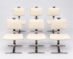 Six 1970s Italian Chairs in Chromed Metal and Cream Leather