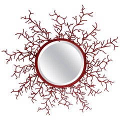 Mirror in Imitation of Coral in Lacquered Iron, Musgo in Barcelona, circa 1980