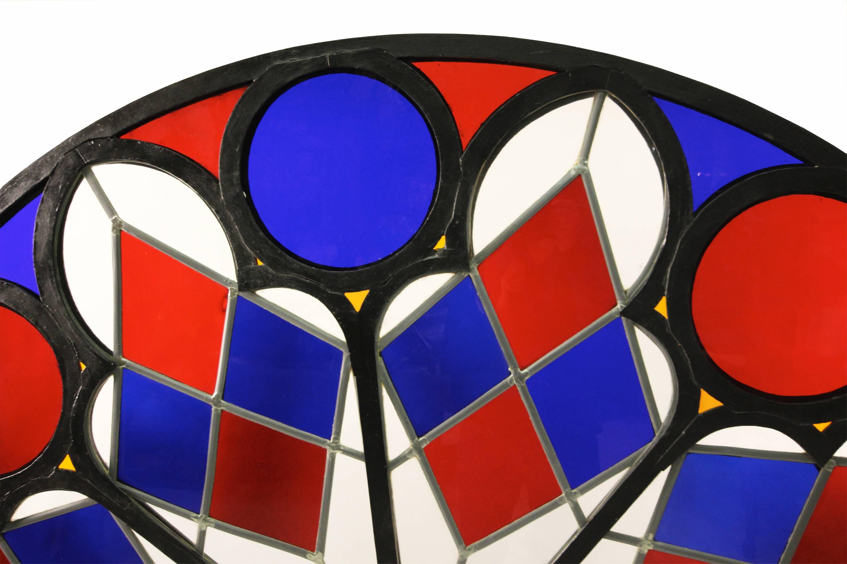 French Rare Stained Glass Ceiling Rose, France 19th Century