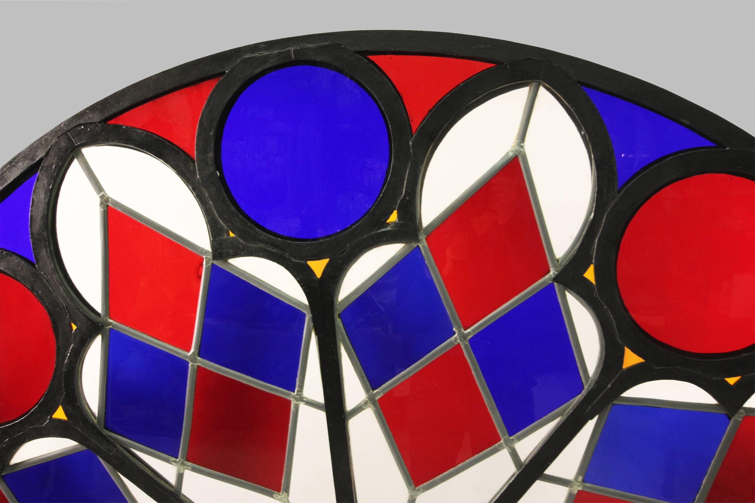 Late 19th Century Rare Stained Glass Ceiling Rose, France 19th Century