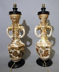 Rare Pair of Satsuma Table Lamps, Japan End of the 19th Century