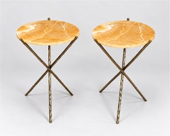 Pair of bronze and onyx pedestal tables, Editions Galerie Canavèse, France, 2024