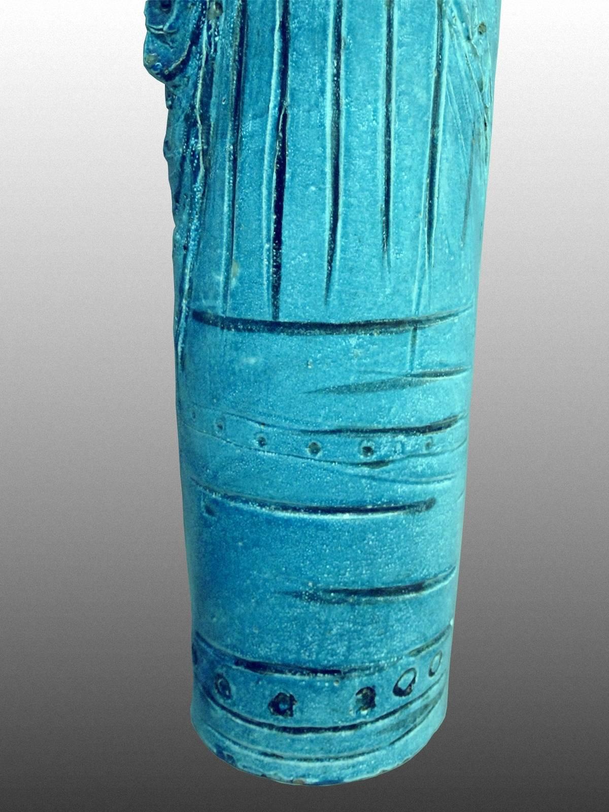 Italian Vase-Sculpture in Blue Glazed Earthenware by Angelo Ungania, circa 1940 For Sale