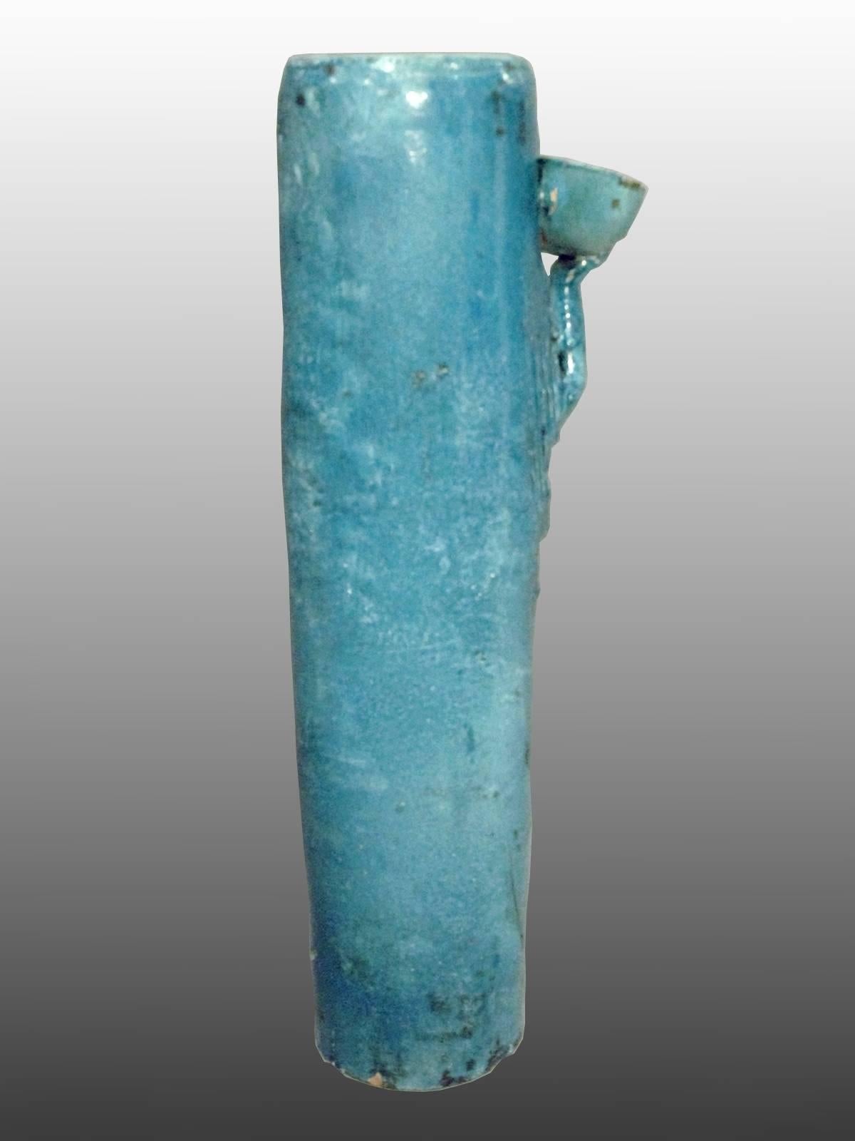 Mid-20th Century Vase-Sculpture in Blue Glazed Earthenware by Angelo Ungania, circa 1940 For Sale