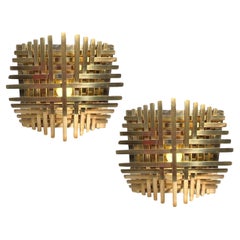 Coppia di appliques quadrate in ottone lucido, di Philippe Jean, Francia, circa 1970