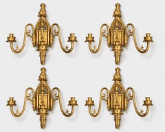 Set of four neo-Gothic bronze wall sconces France, circa 1860